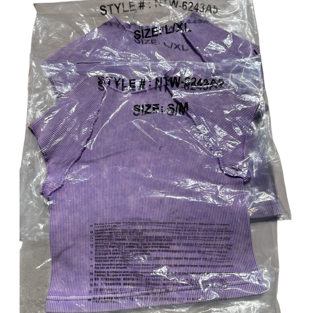 Zenana Purple Ribbed Short Sleeve Top NEW Sz:1-S/M 1-L/XL (bundle of 2)
